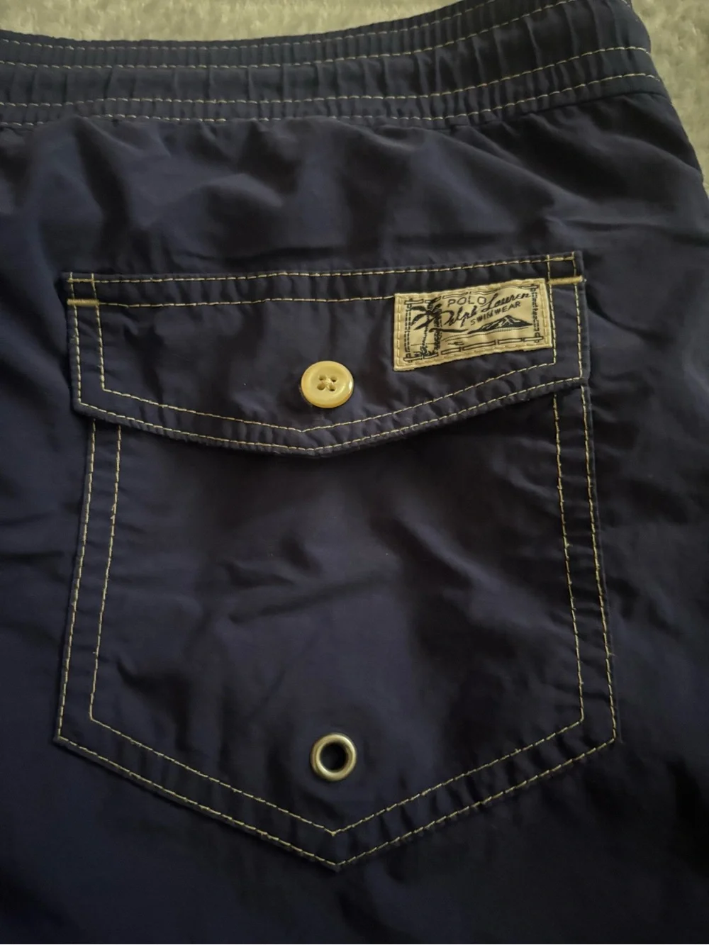 Polo Ralph Lauren Men's Solid Logo Swim Trunks M Navy Drawstring Elastic Waist